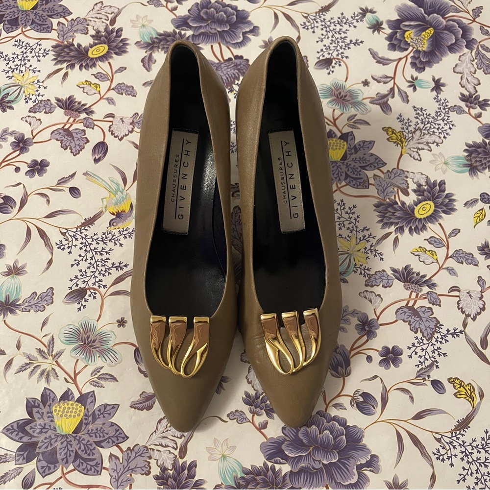 Givenchy Dark Brown and Gold Short Heels Authentic